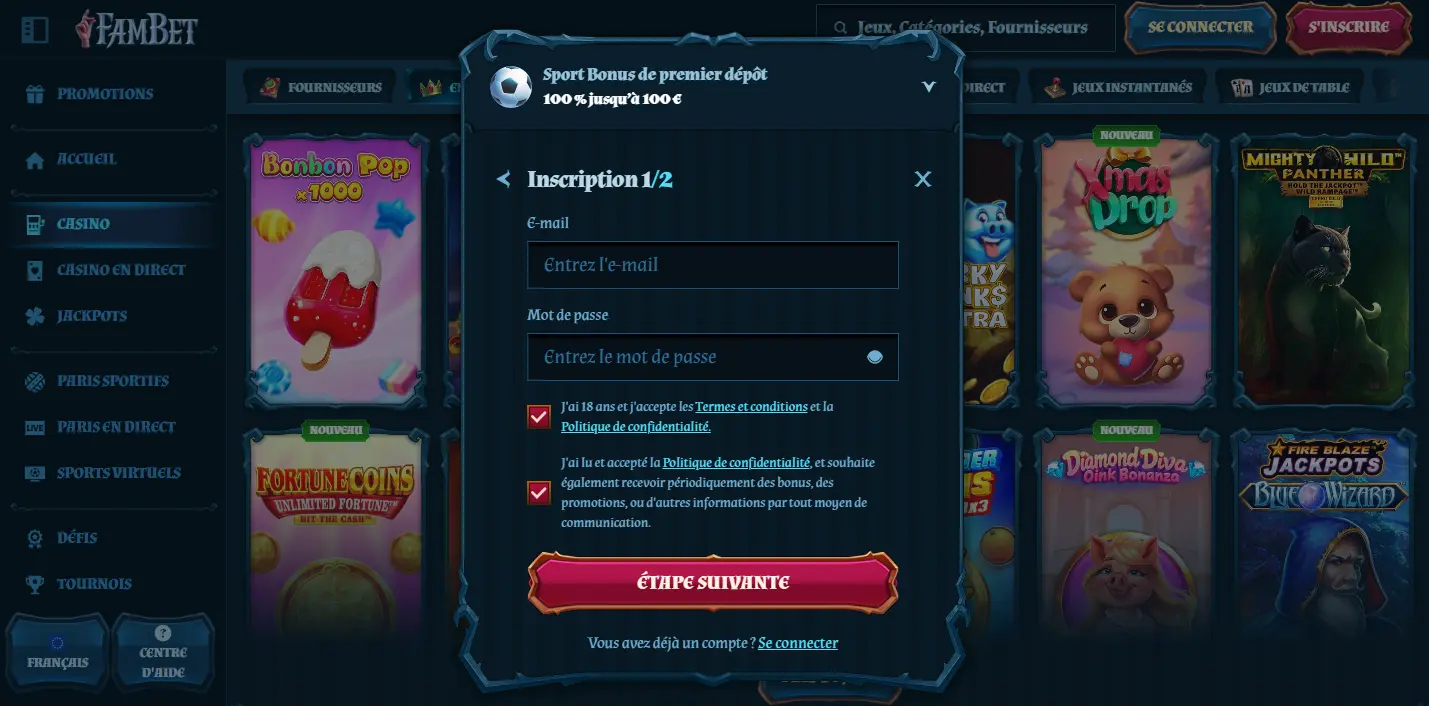 Ouverture d'un compte sur Fambet Casino France